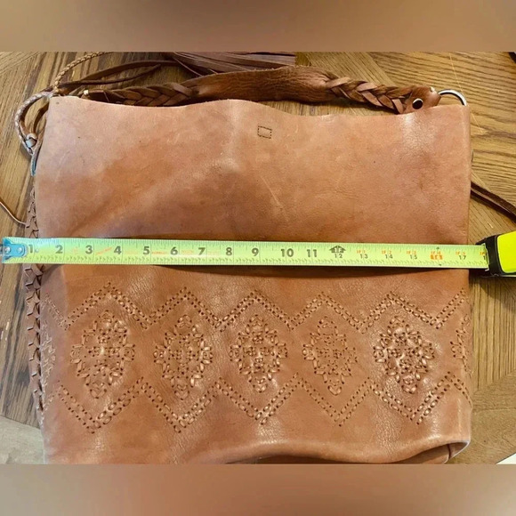 Isabella Fiore Vintage Hobo Cognac Leather Tassle Braided Stitching Detailed Bag - Picture 6 of 16